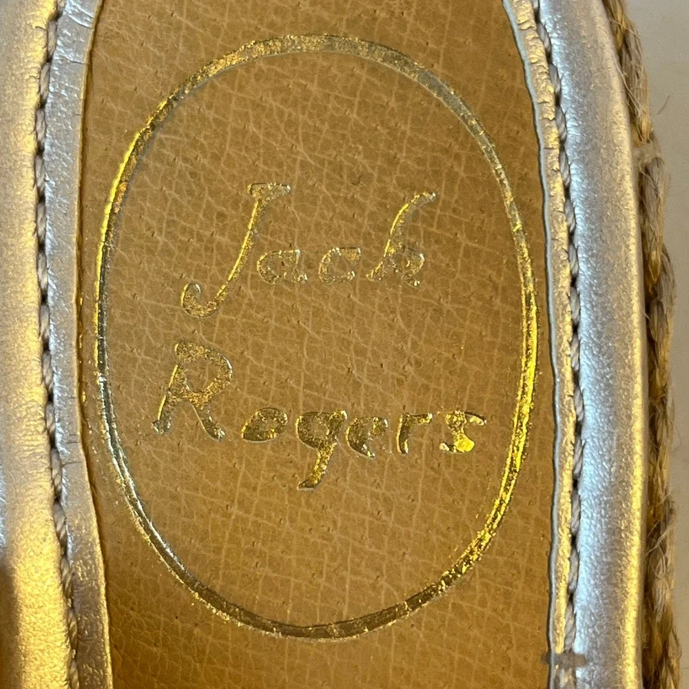 Jack Rogers Silver Metallic Espadrille Wedge Slide Sandals Womens 6 Leather